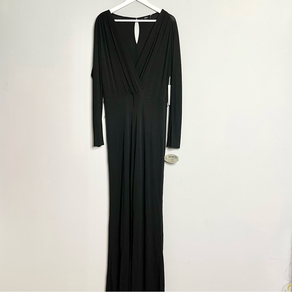 JÔN Long Sleeve Faux Wrap V-Neck Jumpsuit